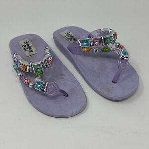 Vintage Rainforest Cafe Beaded Gem Bedazzle Purple Flip Flops Kids Size 11